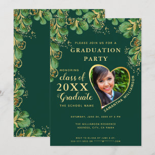 Invitation Élégant Emerald Green Floral 2025 Diplôme photo