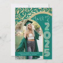 Élégant Emerald Green & Gold Arch Photo Graduation