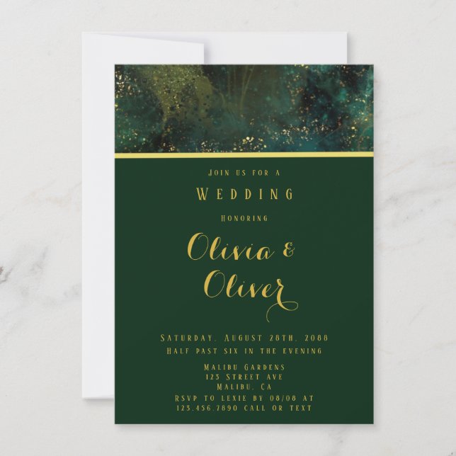 Invitation Élégant Emerald Green & Gold Parties scintillant A (Devant)