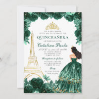 Elégant Emerald Green Gold Tiara Paris Quinceañera