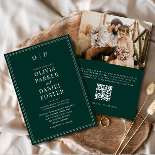 Invitation Élégant Emerald Green Photo QR Code Mariage