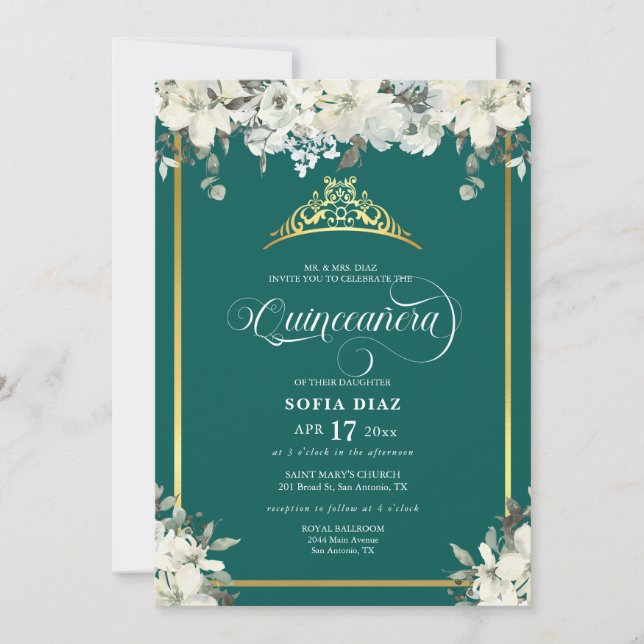 Invitation Élégant Emerald Green Photo QR Code Quinceañera (Devant)