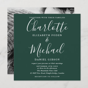 Invitation Élégant Emerald Green Script Mariage photo
