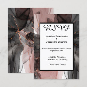INVITATION ÉLÉGANT EN CARTON RSVP NOIR ROSE