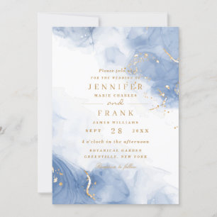 Invitation Élégant Encre d'alcool Or Bleu Minimal Blanc moder