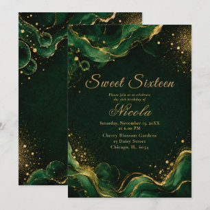 Invitation Élégant Encre Verte Émeraude pour un Sweet Sixteen