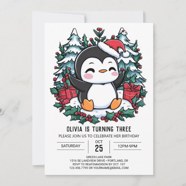 Invitation Elégant Enfants Penguin Digital Anniversaire (Devant)