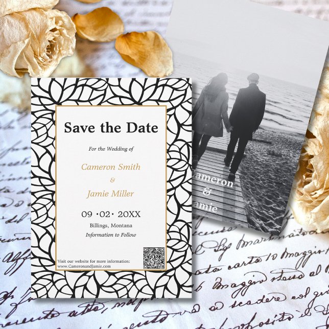 Invitation Élégant Enregistrer La Date Black Foliage Invitati (Elegant Save The Date Black Foliage Invitation)