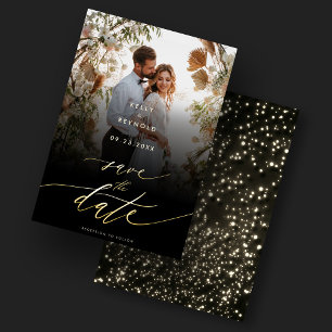 Invitation Élégant Enregistrer La Date Black Gold Photo Maria