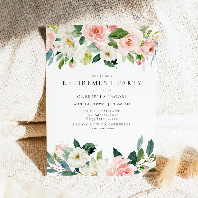 Invitation Élégant et doux Blush rose floral Parti de retrait (Créateur téléchargé)