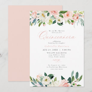 Invitation Élégant et doux Blush rose Floral Quinceañera