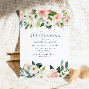 Invitation Élégant et doux Blush rose Floral Quinceañera