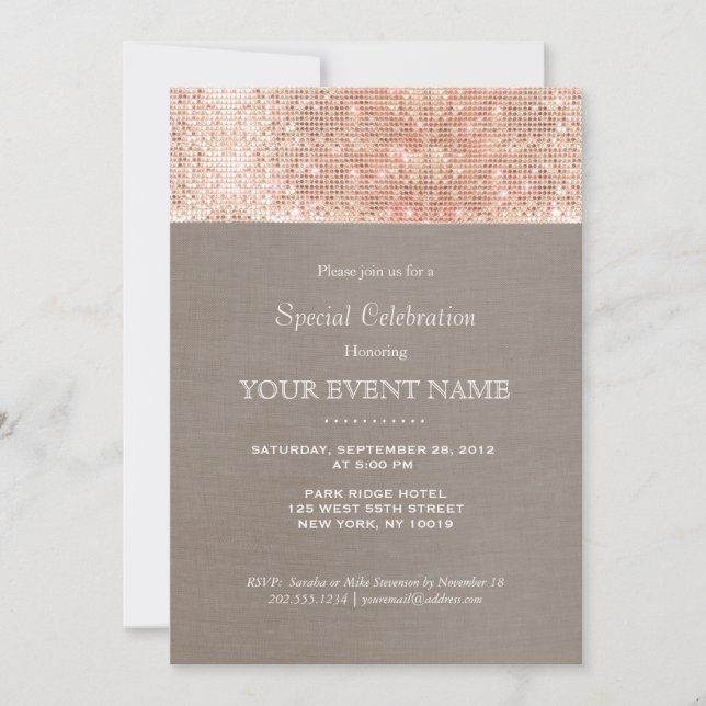Invitation Élégant et élégant faux or rose paillettes fête (Devant)