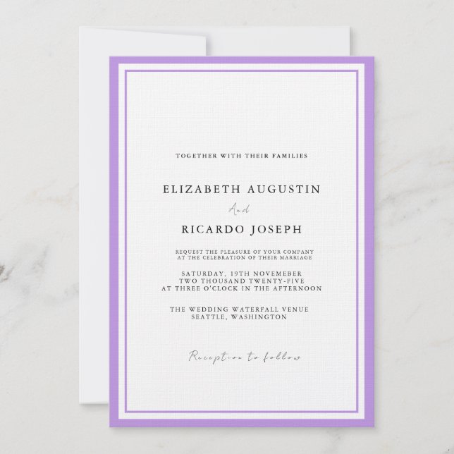 Invitation Élégant et élégant Mariage de lavande de script (Devant)