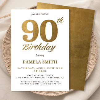 Invitation Elégant et luxe classique faux or 90e anniversaire