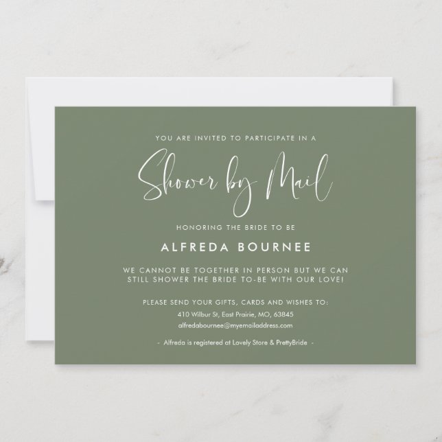 Invitation Elégant et moderne Dark Sage Green Douche par cour (Devant)