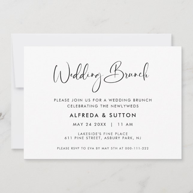 Invitation Elégant et moderne Mariage noir et blanc Brunch (Devant)