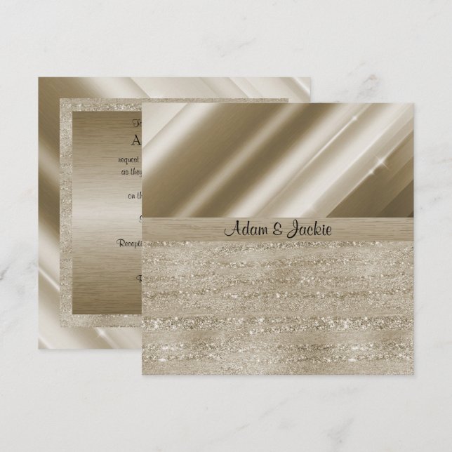 INVITATION ÉLÉGANT ET MODERNE MARIAGE SPLIT BRONZE PARTIES SC (Devant / Derrière)