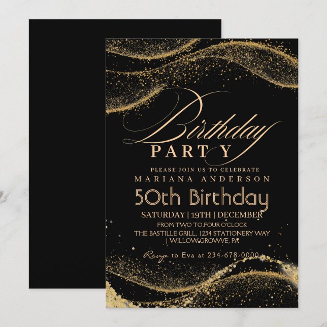 Invitation Elégant et moderne or noir 50e anniversaire (Devant / Derrière)