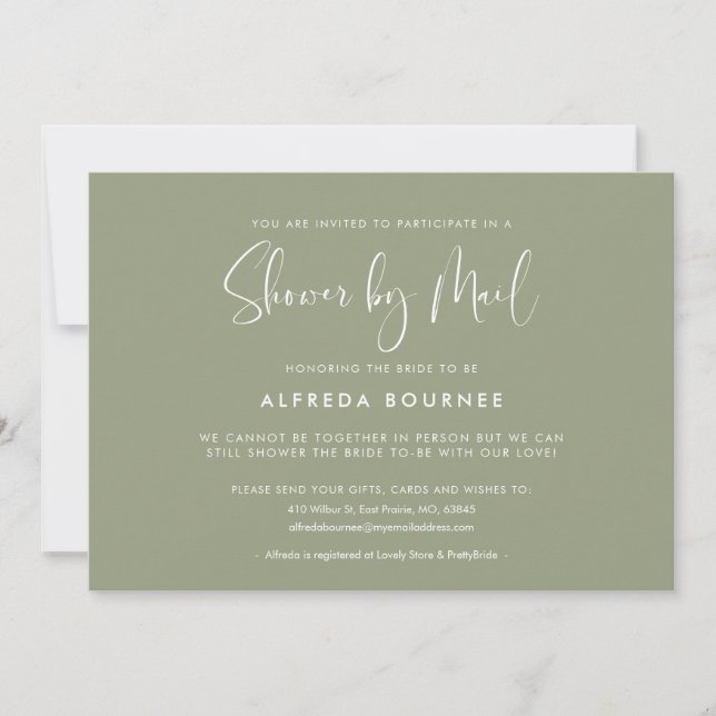 Invitation Elégant et moderne Sage Green Douche par courrier (Devant)
