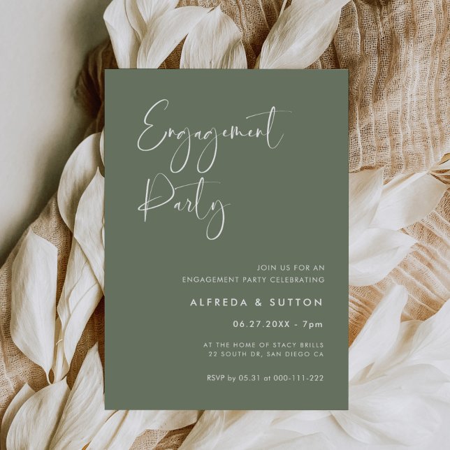 Invitation Elégant et moderne Sauge foncé vert parti Engageme (Créateur téléchargé)