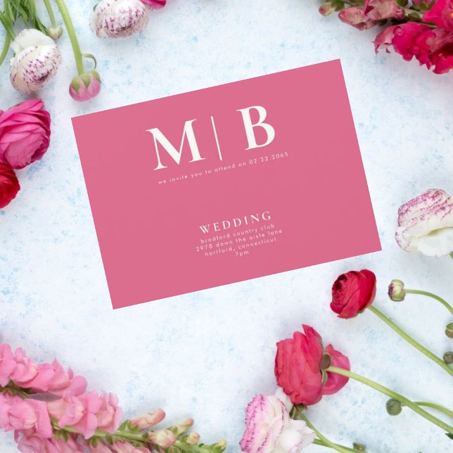 Invitation Élégant et simple Monogramme rose Pas de Parents I (Créateur téléchargé)