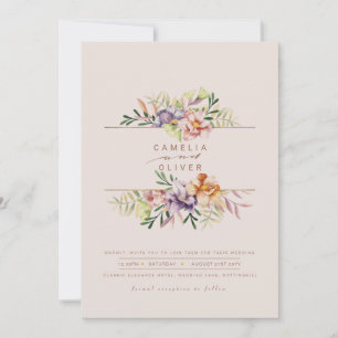 Invitation Elégant été mariage floral Inviter QR Code RSVP