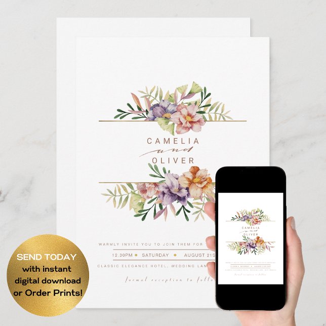 Invitation Elégant été mariage floral Inviter QR Code RSVP (Créateur téléchargé)