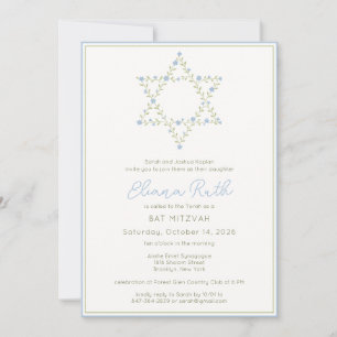 Invitation Elégant Etoile Florale Juive de David Bat mitzvah