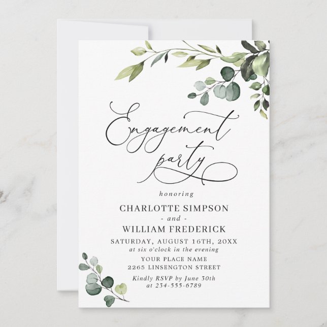 Invitation Elégant Eucalyptus Aquarelle PARTICIPANT (Devant)
