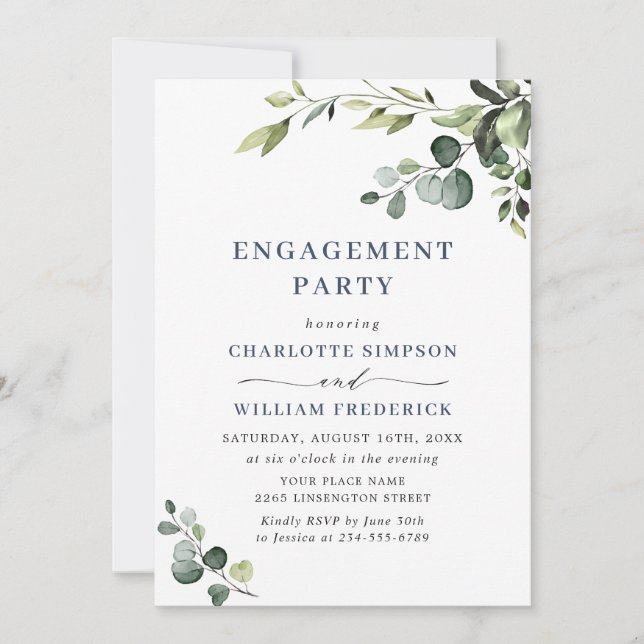Invitation Elégant Eucalyptus Aquarelle PARTICIPANT (Devant)