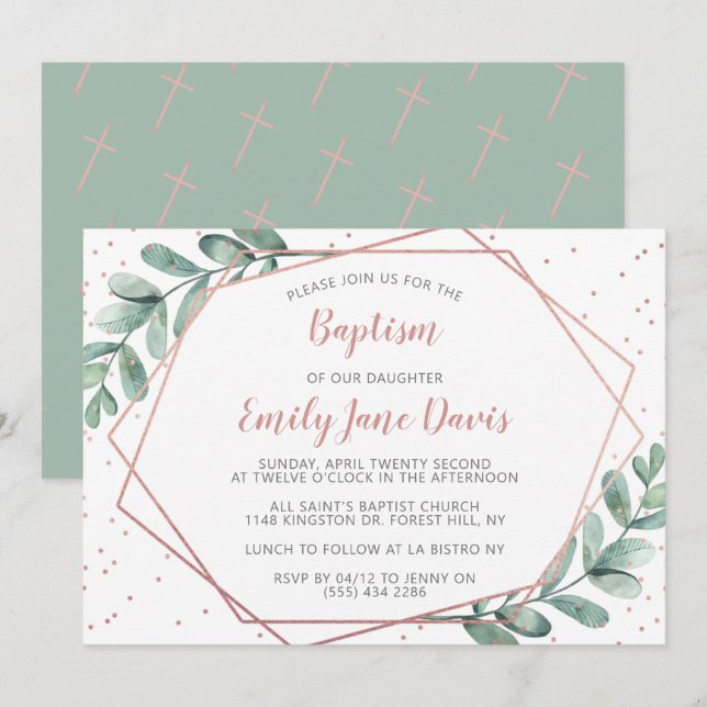Invitation Élégant Eucalyptus Baptême Ou Baptême (Devant / Derrière)