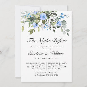 Invitation Elégant Eucalyptus Bleu Roses RÉPÉTITION DÎNER
