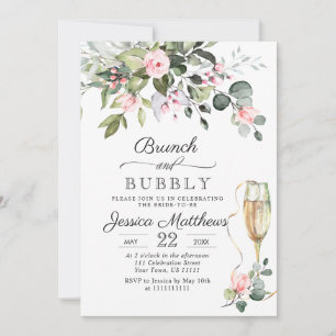 Invitation Elégant Eucalyptus Blush Rose Brunch & Bubbly