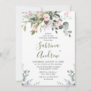 Invitation Elégant Eucalyptus Blush Rose DOUCHE EN COUPLE