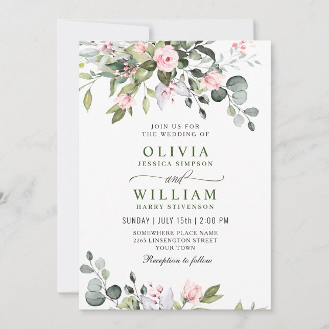 Invitation Elégant Eucalyptus Blush Rose Mariage de verdure (Devant)