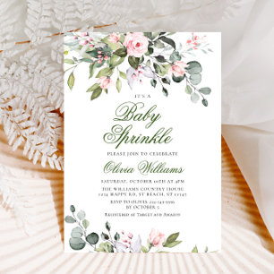 Invitation Élégant Eucalyptus Blush Roses Bébé Sprinking