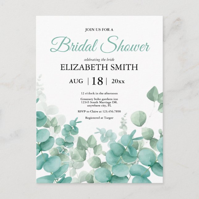 Invitation Elegant Eucalyptus Bridal Shower (Devant)