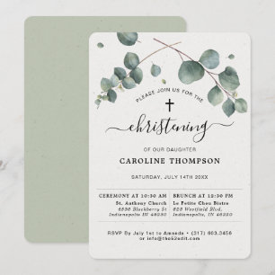 Invitation Elégant Eucalyptus Christening