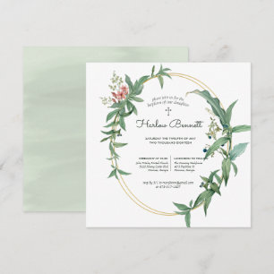 Invitation Elégant Eucalyptus Christening ou Baptême
