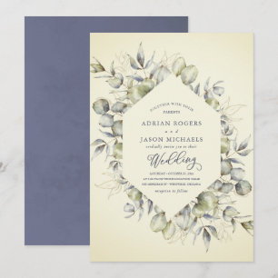 Invitation Elégant Eucalyptus D'Automne Avec Cadre Lavage Ble