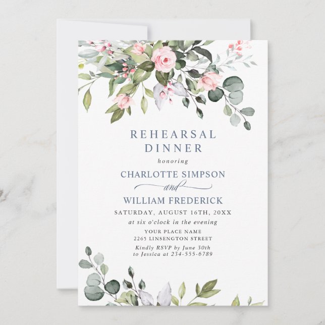 Invitation Elégant Eucalyptus Dîner De Répétition Invit (Devant)