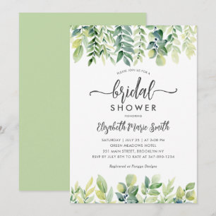 Invitation Elégant Eucalyptus Fête des mariées verte moderne