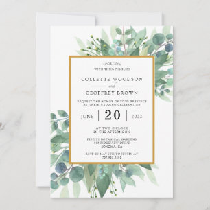 Invitation Elégant Eucalyptus Feuille Mariage frontière or