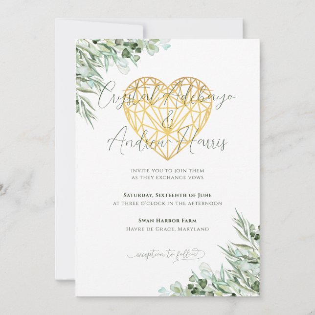 Invitation Elégant Eucalyptus Foliage Heart Mariage officiel (Dos)