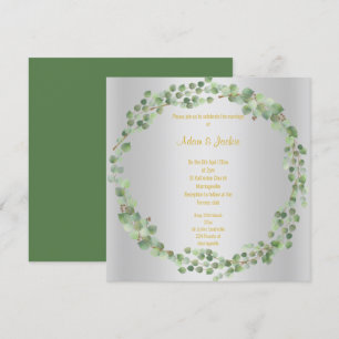 Invitation Elégant Eucalyptus Full Wreath Mariage Argent