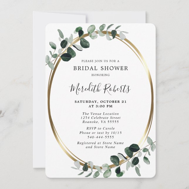Invitation Elégant Eucalyptus Gold Foil Fête des mariées Invi (Devant)