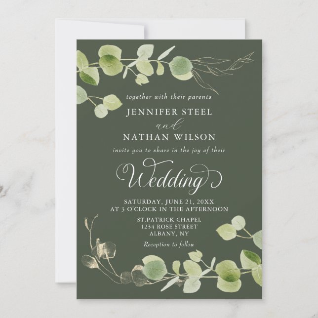 Invitation Elegant Eucalyptus Greenery Double-Sided Wedding (Devant)