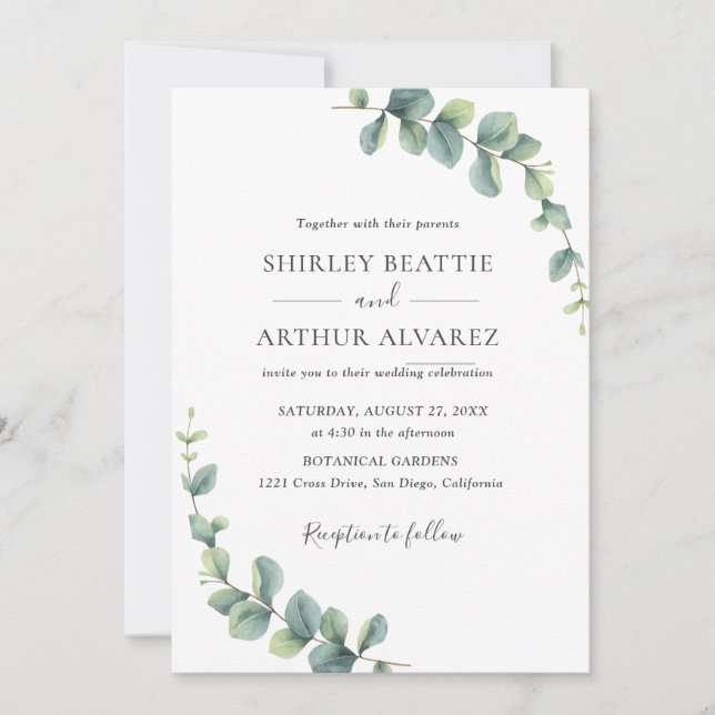 Invitation Elegant Eucalyptus Greenery Wedding (Devant)