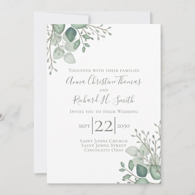 Invitation Elegant Eucalyptus Leaves Greenery Foliage (Devant)
